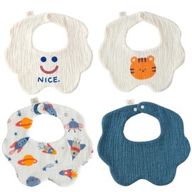 Canjolie 4 Pack Baby Bandana Bibs - Super Absorbent for Drooling & Teething - Soft, Flower Shape (0-24 Months)