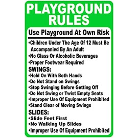 Playground Rules Use Playground At Your Own Risk With Rules Sign. 18x24 Metal.