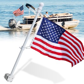 Boat Flag Pole, Pontoon Boat Accessories White Flag Pole Kit, 60 in Flag Pole with 12”x18” American Flag, Adjustable Holder Mount, Tangle Free Rings, 1 inch Metal Marine Flags Pole Fit Yacht Rails