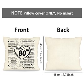 80th Birthday Gifts for Women Men Birthday Pillows Decorative Gifts for 80 Years Old Female Ideas for Grandparents Parents Wife Husband Friends Birthday Presents Throw Pillow Cover 18 x 18 (80th)