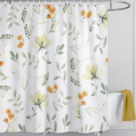 LIVETTY Shower Curtain Plant Curtain Orange Floral Shower Curtain Waterproof Curtains for Bathroom Quick-Drying Kitchen Curtains Machine Washable with 12 Hooks-Multi-Color