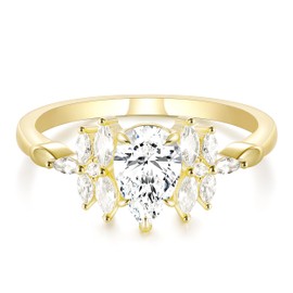 TIGRADE 2mm Engagement Ring for Women 1.5CT Teardrop Cut Cubic Zirconia Wedding Band Pear CZ Promise Anniversary Ring Size 4-11, Size 9.5