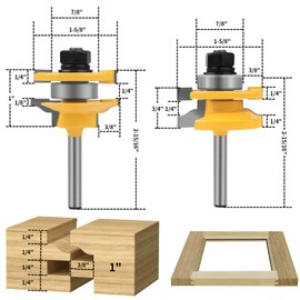 Raised Panel Router Bits，3PCS 1/4" Shank Router Bit Set,Cabinet Door Router Bits，Woodworking Tools Router Door & Window Bits (Tenon Cutter Diameter: 1-5/8") Tongue and Groove Router Bit Set