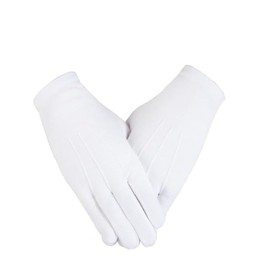 Tussan Sports White Cotton Gloves Plain Light Weight & Soft with Washable Reusable Material Popper Snap Fastening Masonic Gift Accessory For Freemason Men (White - One Size, Pair of 1)