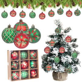 Christmas Balls Set - 9pcs Glitter Christmas Bauble, 6cm Red Green Shatterproof Christmas Tree Baubles Christmas Hanging Balls for Xmas Tree Garlands Wreaths DIY Home Decor