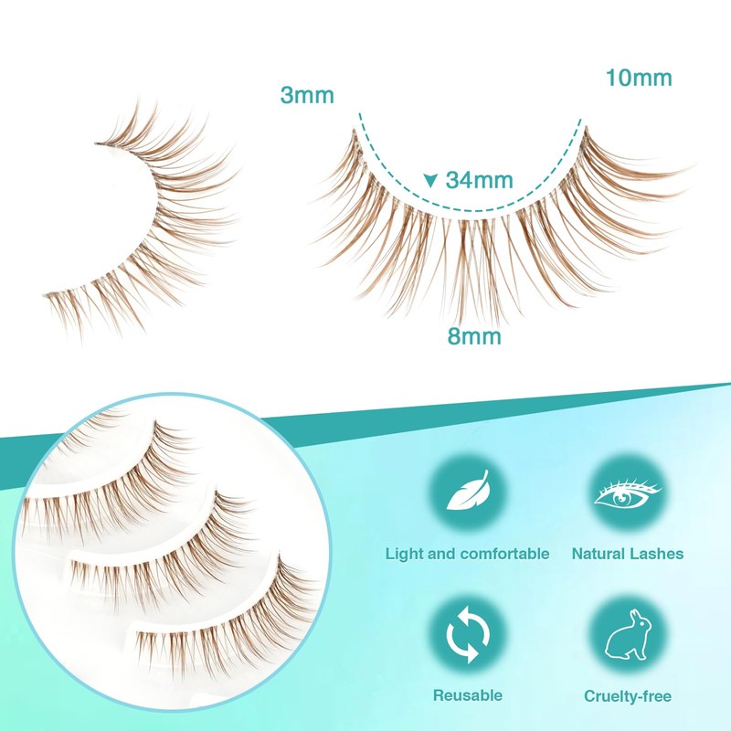 Obeyalash Brown Artificial Eyelashes, Natural Look, False Eyelashes, Wispy, 10