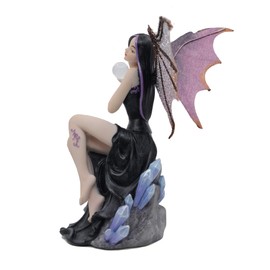 Comfy Hour Fairyland Collection 6” Dark Fairy Witch Spirit Forest with Magic Ball On Crystal Stone Figurine, Home Decoration and Collectibles, Resin Stone