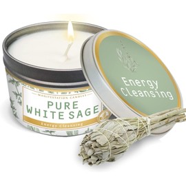 Magnificent 101 Candle Long Lasting Pure White Sage Scented Candle - 6 oz - 35 Hour Burn - Natural Soy Wax Smudge for House Energy Cleansing, Positive Vibes & Manifestation - Manifestation Candles