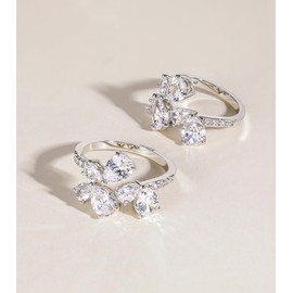 TIGRADE 2mm Women Cubic Zirconia Engagement Ring Teardrop Wedding Band Half CZ Eternity Promise Ring Size 4-11, Silver, Size 8.5