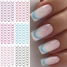 6pcs 3D French Tip Nail Stickers - Colorful Gradient Decals for Nail Art Design and Manicure Supplies