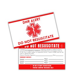 DNR Do Not Resuscitate Plastic Wallet Sized Card 5pk 2x3.5” ICE Emergency Contact Elderly Instructions Quick Reference Red for EMT Medical Personnel Directive