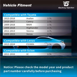 23209-09175 Fuel Injectors Compatible with Toyota Camry 2010-2017 2.5L, RAV4 2009-2018, Avalon 2013-2018, Sienna/Highlander 2.7L, Scion tC 2011-2016 2.5L Replaces FJ1069 23209-39175