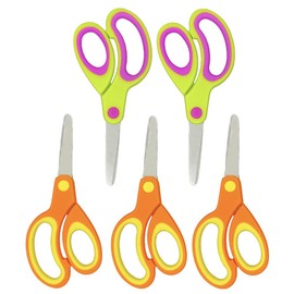 Left-handed Kids Scissors by Kalatic (Pack of 5, Rounded-tip, 5.2-Inch) - Lefty Soft Touch Blunt School Student Scissors Shears KT-004-A