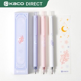 Kaco ROCKET Gel Pens Cute Stationery 3 Pieces Set, 0.7 mm Medium Point, 2 Black Ink and 1 Coral Ink, Quick Drying Aesthetic Cute Pens Office Supplies