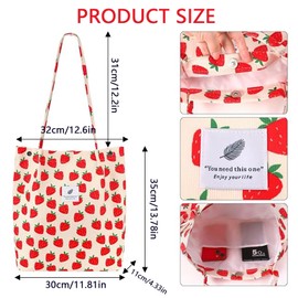 DragonX2 Large Shoulder Bag Women's Corduroy Shoulder Bag Strawberry Strawberry Bag Shopper Corduroy Tote Bag for Books Travel Everyday School Work Shopping Bag for Girls, pink