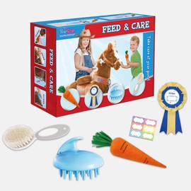 PonyCycle Horse Pony Toys Feed & Care Grooming Kit, 5 Piece Assortment. Groming Brush, Pet Brush, Carrot, Sticker, Name Tag for Boys and Girls, for Model U and Model K