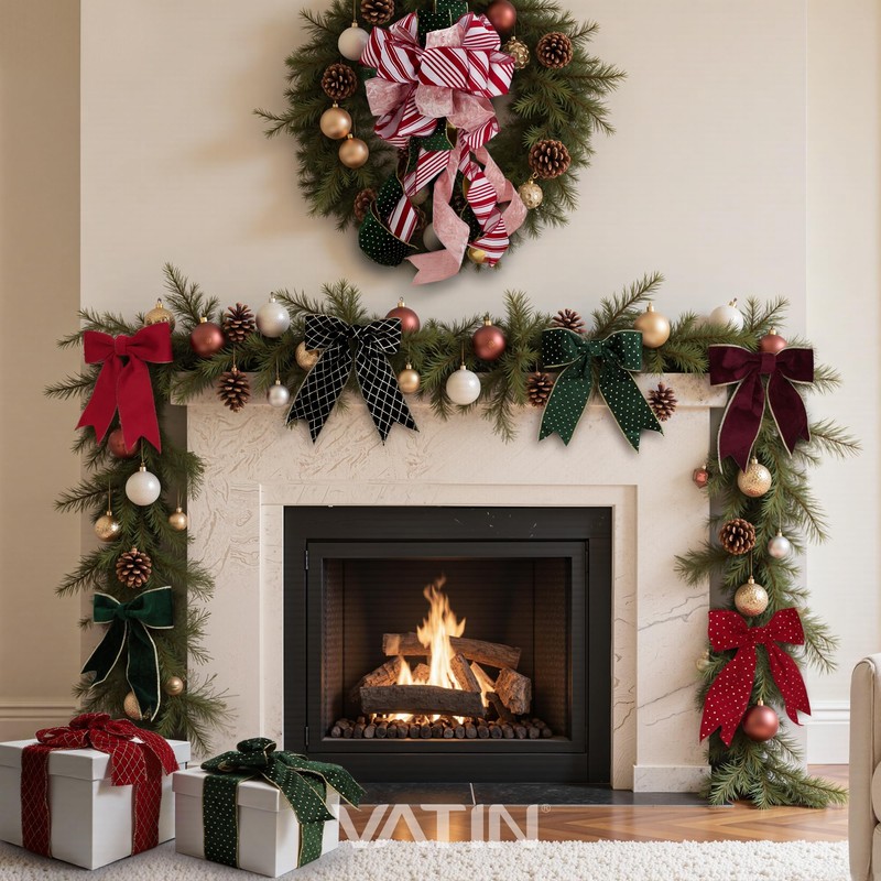 VATIN Red Velvet Ribbon with Gold Stripes, 2-1/2-Inch x 10