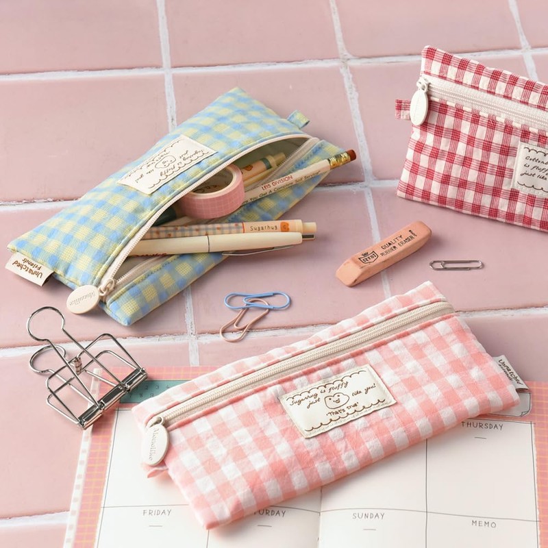 Monolike Pencil case, Unmatched Friends Fabric Check Pencil Case, Mint,