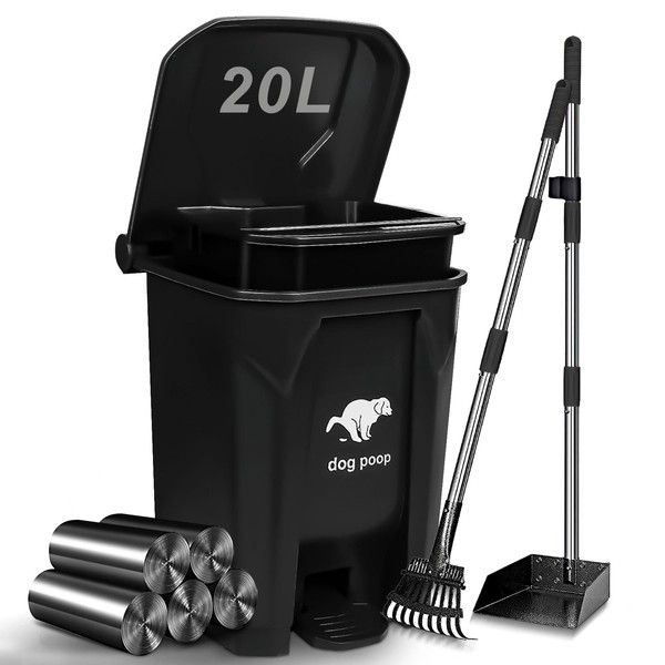 Uppcasir Dog Poop Trash Can Outside with Pooper Scooper, 20L/5Gal