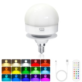 Cadrim E12 Rechargeable Led Bulb Dimmable, Candelabra Bulb,Magnetic E12 Smart Bulb Detachable with Remote and Timer, Battery Operated Backup for Lamps and Sconces, 3 Color Temperatures +12 RGB Colors