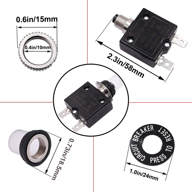 smseace 20Amp Electric Button Breaker 125/250VAC,Thermal Overload Protector L1 Series