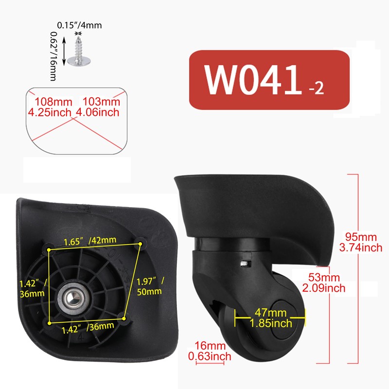 1 Pair Replacement Wheels for Luggage 360 Swivel Dual Suitcase