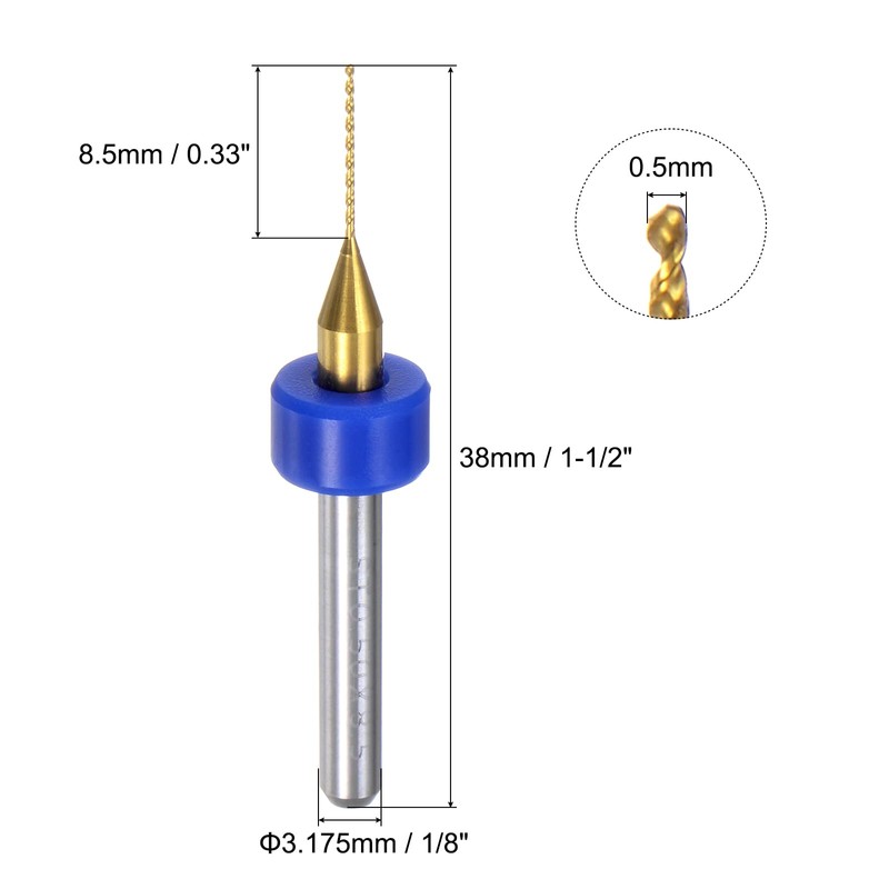sourcing map 10pcs PCB Drill Bits 1/8" Shank 0.5mm Titanium