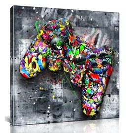 JKWALL77 Graffiti Canvas Wall-Art For living Room Large Size - Banksy Gaming Wall Art For Teen Boy Room Decor - Abstract Wall Painting Ready to Hang Size 20" x 20"