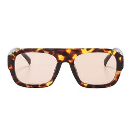 LJCZKA Square Sunglasses Retro 90s for Women Men Fashion Oversized Flat Top Square Glasses with UV400 Protection, Leopard Light Brown