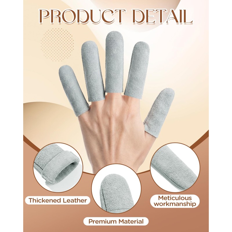 10 Pack Leather Finger Cots, Soft Suede Non-Slip Finger Protectors