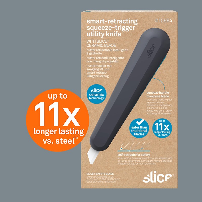 Slice 10563 Smart-Retracting Squeeze-Trigger Utility Knife, Safer Choice, Never Rusts,
