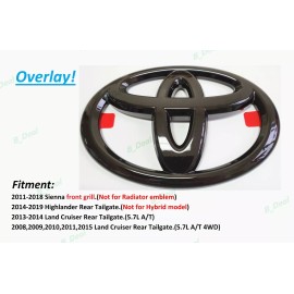 Toyota 1PC Gloss Black Toyota Logo Overlay Emblem Fit Sienna Highlander Land Cruiser