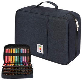 JAKAGO 304 Slots Colored Pencil Case Large Capacity Storage Bag for Artist Painter Multi-Functional Organizer for Colored Pencils/Gel Pens/Markers/Makeup Brushes(Blue)