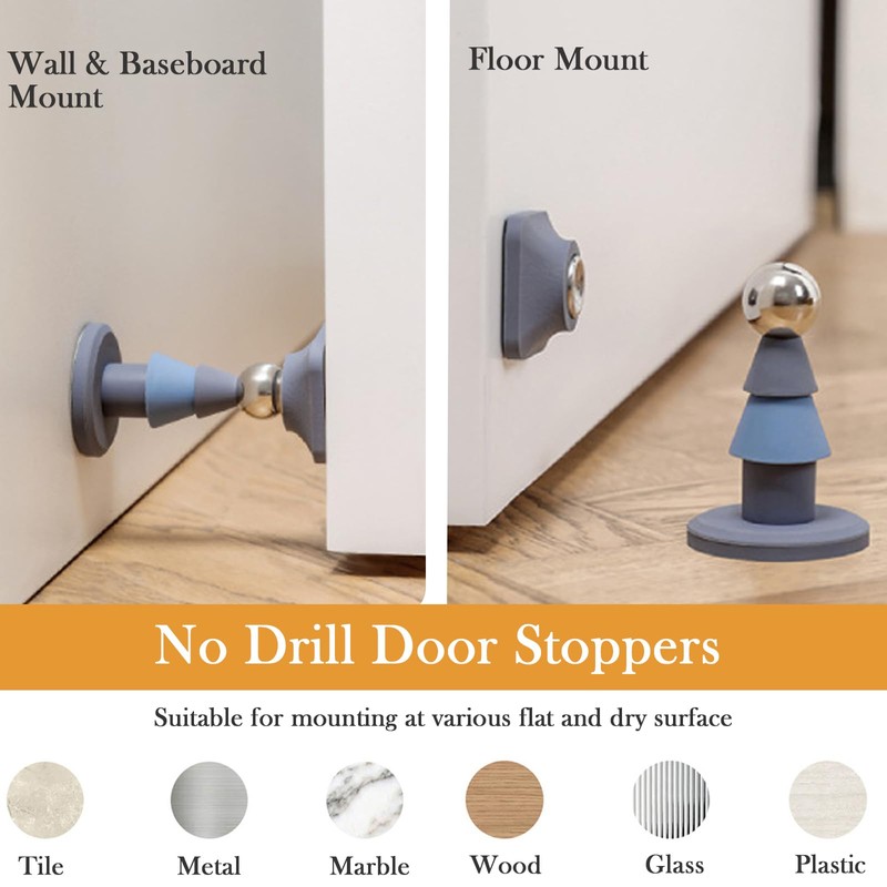 2-Pack Magnetic Door Stoppers, Heavy Duty Stainless Steel Door Holder