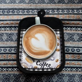 Bencailor 8 Pcs Pot Holders with Pocket Sunflower Kitchen Potholder Funny Buffalo Plaid Hot Pad Oven Mitts Cute Cookie Bag Farmhouse Oven Gloves for Christmas Kitchen Gift Baking Cooking(Coffee)