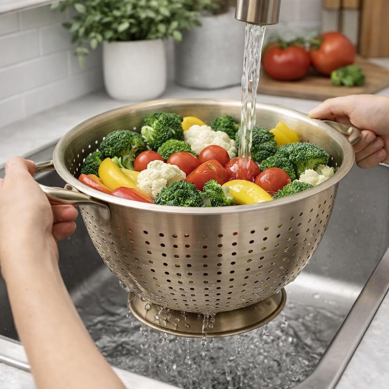 MGE - Stainless Steel Kitchen Colander with Handles and Base