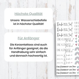 A4 Kerzentattoos Geburtstag | Kerzenfolie für Kerzen | Tattoo Folie Danke | Wasserschiebefolie für Stabkerzen | Ein kleines Dankeschön | Eine Kleinigkeit für dich