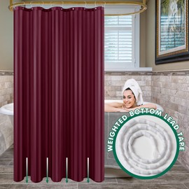 Biscaynebay Cortina de ducha de tela o forro de 72 x 72 pulgadas, cortinas de baño de damasco repelente al agua de color burdeos, lavables a máquina