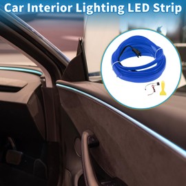 A ABSOPRO 5m EL Wire Cable LED Glow String Light Car Interior Lighting Strip Flexible Neon Light for Car Decoration Wiring Driver(12v) Blue