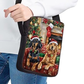TOADDMOS Christmas Crossbody Organizer for Kids Girls Cell Phone Shoulder Bags Dachshund and Golden Retriever Messenger Bags for Christmas Outdoor Travel,Christmas Day Gift