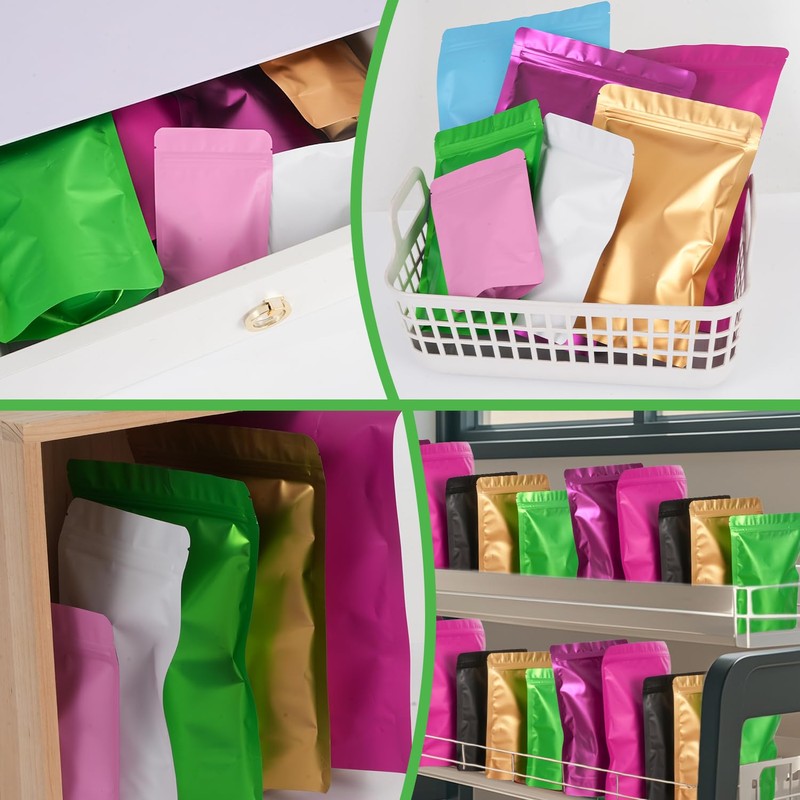 100 Pack Resealable Stand Up Bags,Smell Proof Pouch Sealable Foil