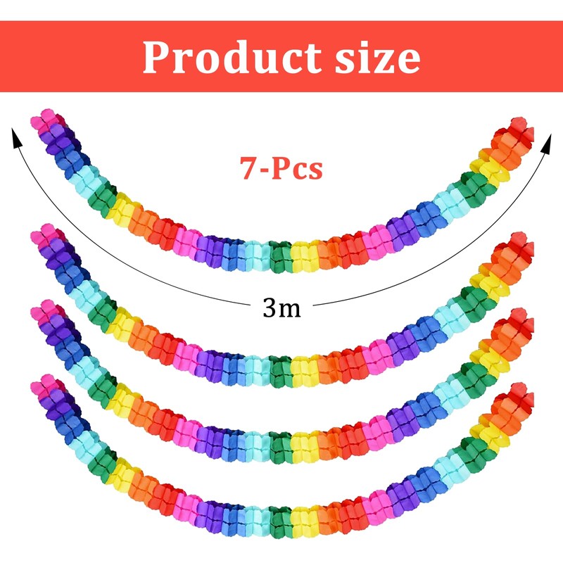 WestCH Pack of 7 Colourful Garland, Paper Decoration, Carnival Garlands,