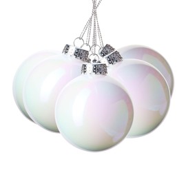 12 Pcs 3.15inch White Iridescent Christmas Ball Ornaments,DIY Plastic Shatterproof Hanging Holiday Decorations for Birthday Party,Festive Displays,Home Decor,Weddings