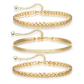 Wanmu 3Pcs 14K Gold Plated Anklet Bracelets for Women, Gold Ankle Bracelets for Women Waterproof, Cuban Link Chain Anklets Set, Layered Anklet Bracelets for Women, Beach Gift Adjustable Size