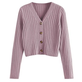 ZAFUL Women's Long Sleeve Solid Color Button Up Ribbed Crop Cardigan Sweater