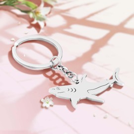 YAYAKO Stainless Steel Shark Keychain Birthday Gifts for Women Girls Party Decorations Car Key Wallet Summer Charms Keyrings (Silver)