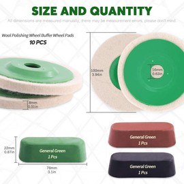 Keadic 13Pcs 4 Inch Wool Felt Polishing Wheel Disc Kit Includes Green Wool Felt Disc Wheel Pad and Buffing Polishing Compounds, Wool Polishing Wheel Buffer Pads Wool Polishing Disc for Marble
