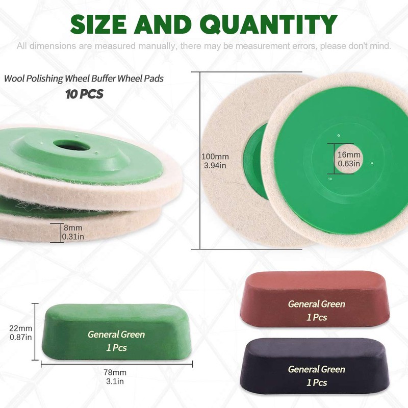 Keadic 13Pcs 4 Inch Wool Felt Polishing Wheel Disc Kit