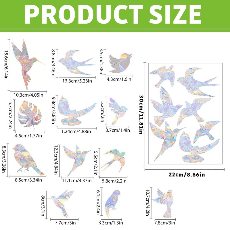Window Stickers, Anti-Collision, Pack of 32 Prism Window Stickers, Bird