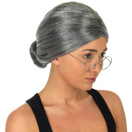 Fun Shack Grey Curly Old Lady Grandma Wig For Adults Old Lady Costume For Women Granny Wig Grey Mommy Glasses Wig